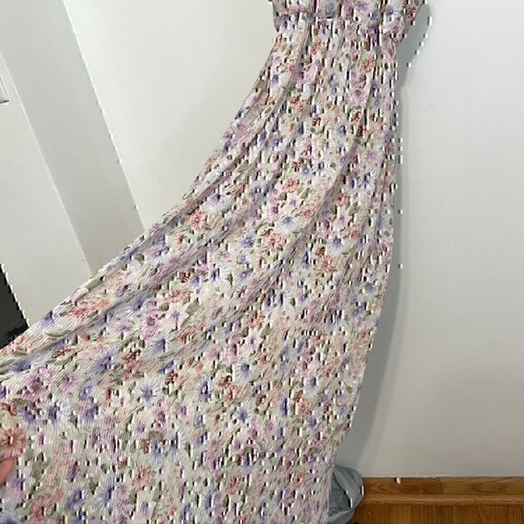 NEW NWT LUSH Cream Ivory Pink Multi Floral Pleated Sleeveless Midi Dress Medium - Picture 12 of 12